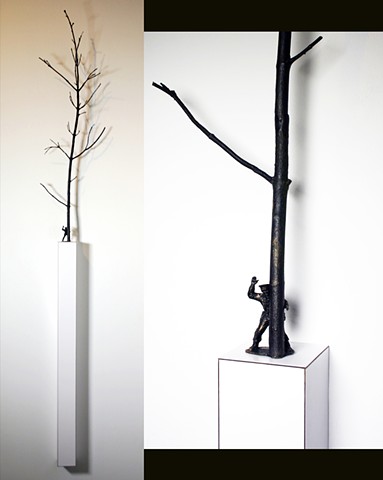 bronze casting of trees branch and army man plastic figure