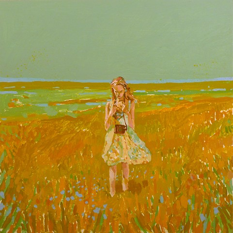 Camera, Wetland, Field, dress, Figurative, Figure, Narrative, Painting, Landscape