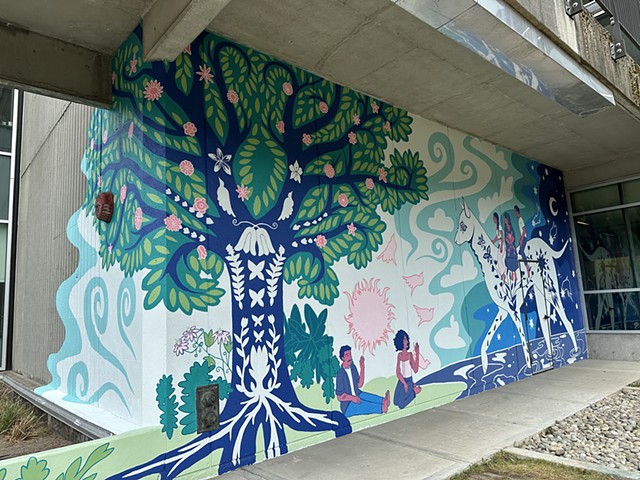 Blooms of Change - Design by Grace Gonzalez, painted by North Seattle College Muralists