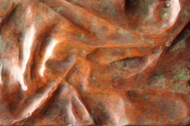Hammered copper, patina, small copper sculpture