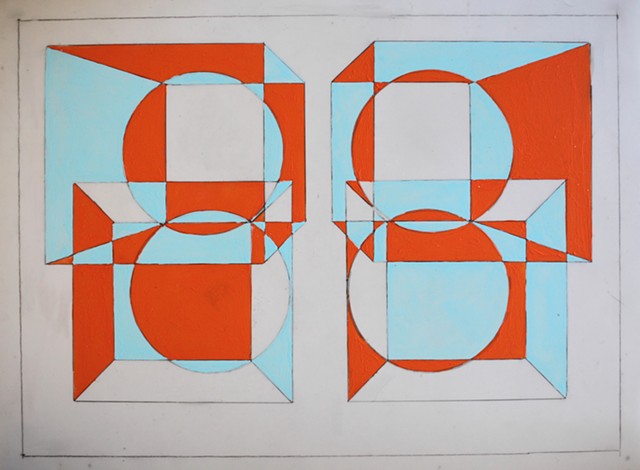 Optical art, negative space, high contrast color, work on paper, negative space