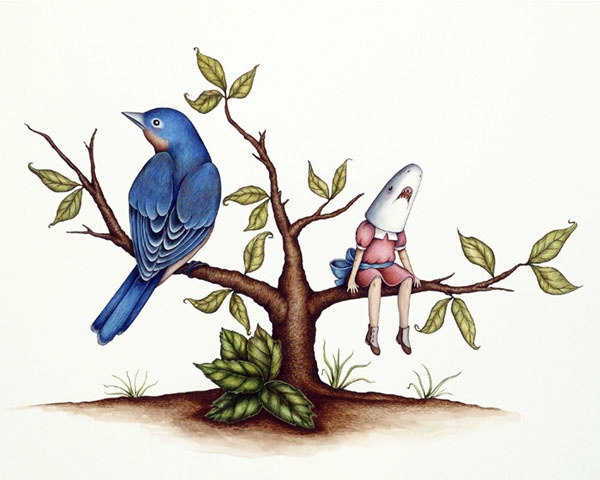 Shark Girl and Blue Bird in Tree