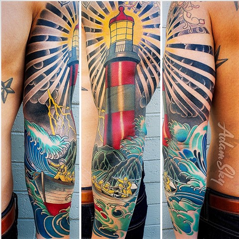 Lighthouse Tattoo by Adam Sky, San Francisco, California
