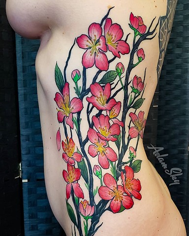 Cherry Blossom Branch Tattoo by Adam Sky, Hold Fast Studio, Redwood City, California