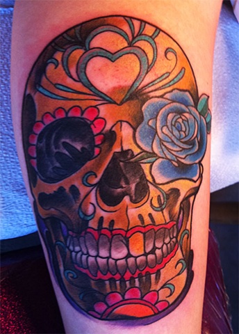 Sugar Skulls tattoo by Custom tattoos by Adam Sky, San Francisco, California