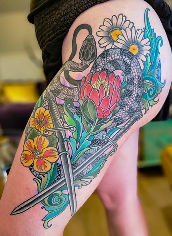 Ouroborus Tattoo by Adam Sky, Morningstar Tattoo Parlor, Belmont, Bay Area, California