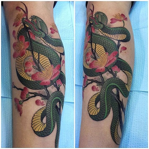 Allessandra's snake tattoo by Custom tattoos by Adam Sky, San Francisco, California