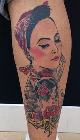 punk rock pinup girl tattoo by Custom tattoos by Adam Sky, San Francisco, California