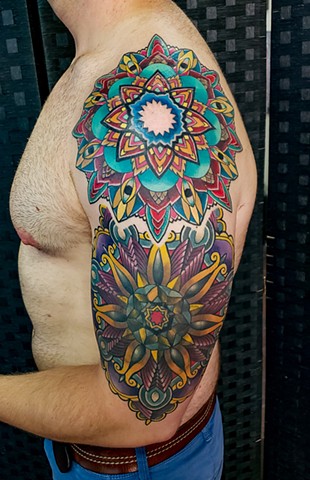 Color Mandala Half Sleeve Tattoo by Adam Sky, Hold Fast Studio, Redwood City, California