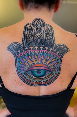 Hamsa Hand by Adam Sky, Morningstar Tattoo Parlor, Belmont, Bay Area, California
