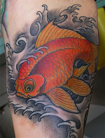 gold fish tattoo by Custom tattoos by Adam Sky, San Francisco, California