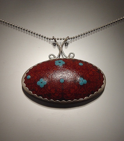 Ruby Enamel Oval Wallpaper Necklace (large)
