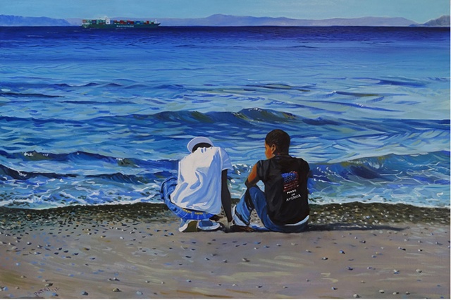 Inspired by song by Kanye West and JZ. Two African American boys on the Puget Sound beach at Allki.