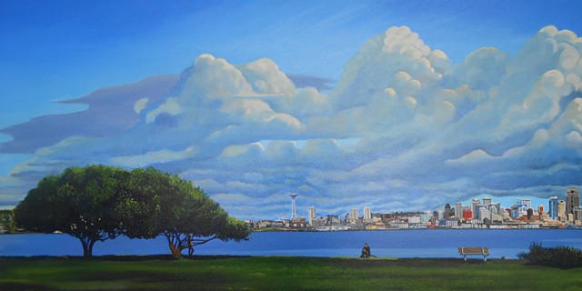 Seattle, impending doom Adam and Eve, Elliott bay, Alki, painting by Patri O'connor,