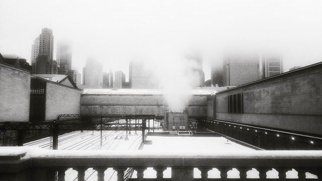 Fog and Snow on Jackson Bridge, Near the Art Institute of Chicago