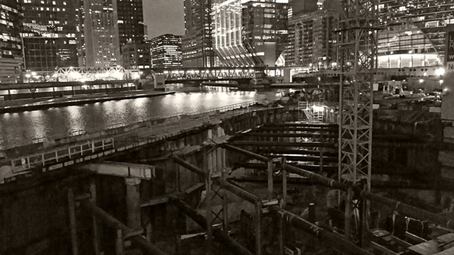 Wolf Point Construction at Night