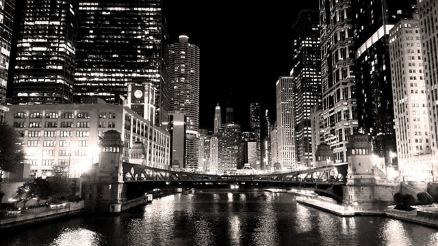 The Chicago River at Night, From Wells Street Bridge Looking East