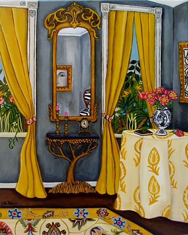 catherine nolin paintings, yellow curtains, 
