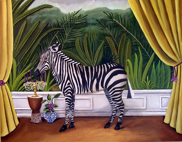 zebra, art, paintings,  catherine nolin, interiors, zebra chair, jungle, murals