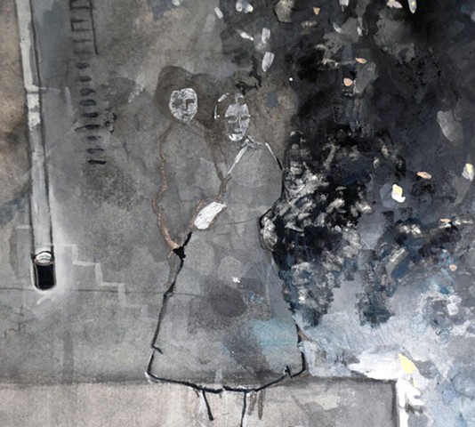 Detail of 2017 Version : Mother and Child Walking Away from Bomb Blast, World War II, Napoli, Italy