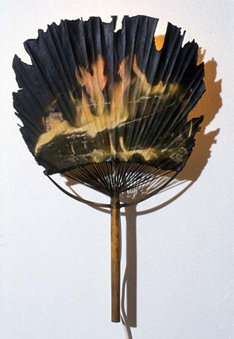 Beverly Rayner,Fanning the flames,mixed media,mixed media photography,hand-colored photograph,flames,fire,fan,