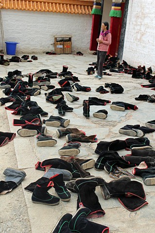 Shoes outside a Tibetian Temple in Labrang