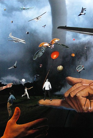 Air traffic control would have a field day with this eclectic group of air travelers trying to land before the tornado knocks them out of park. Play ball! Analog collage collage-a-dada shawn marie hardy