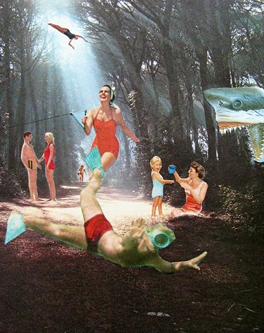 Deep in the forest you’ll find people, sharks, dada and surrealism in this collage