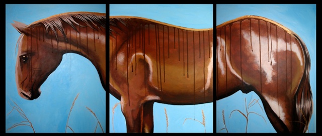 Horse triptych for equestrian ranch
