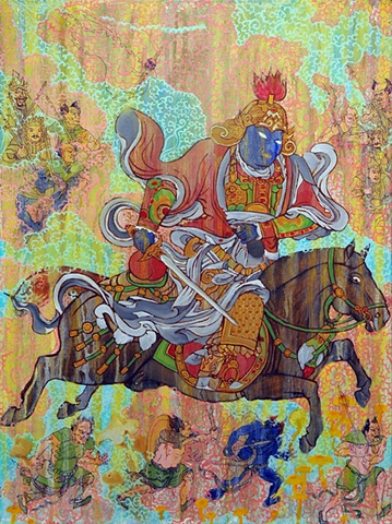KUBERA ON HORSE tibetan thangka by Brian Batista
