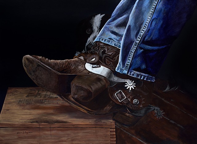 western, acrylic, boots and spurs