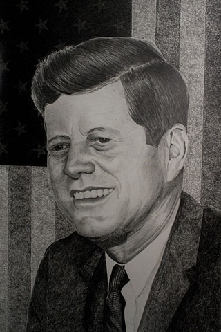 President Kennedy Martyred President, Assassinated John F. Kennedy  Graphite Drawing
