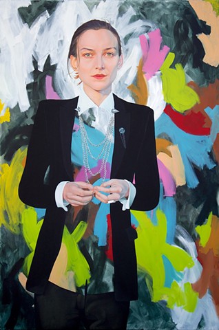 Archibald Prize finalist portrait of Australian model, activist and designer Ollie Henderson wearing House of Riot Tuxedo.  