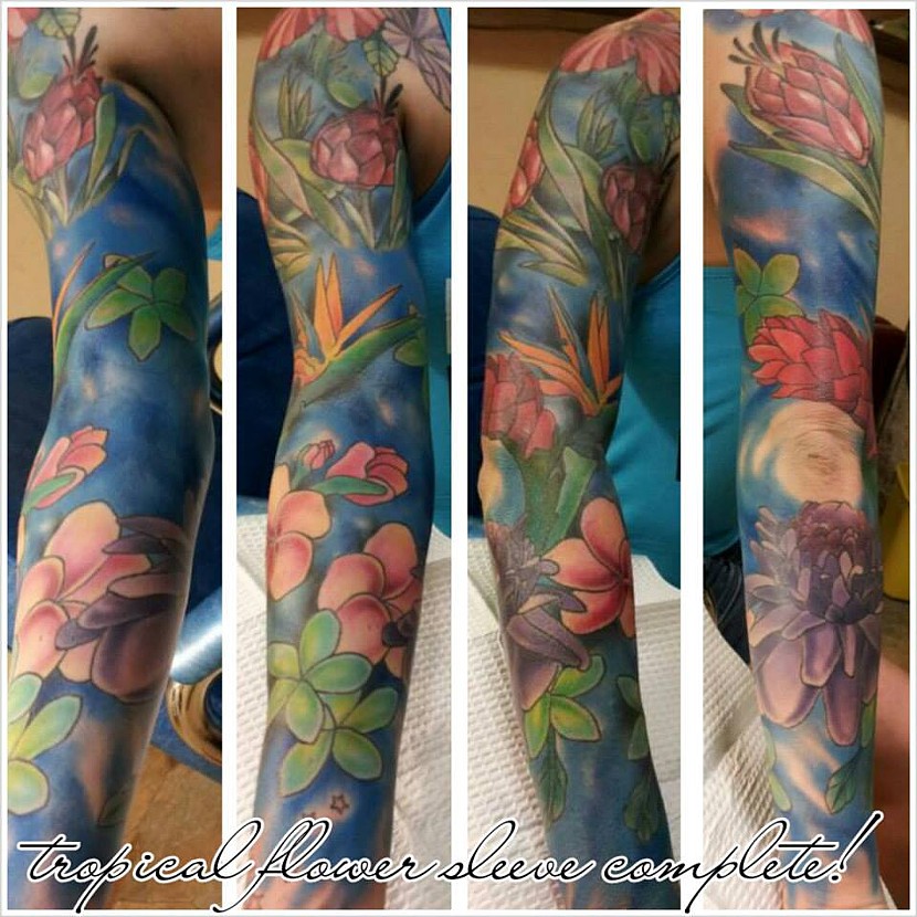 Tropical Flower Tattoos Hummingbird N Tropical Flowers Tattoo On Back