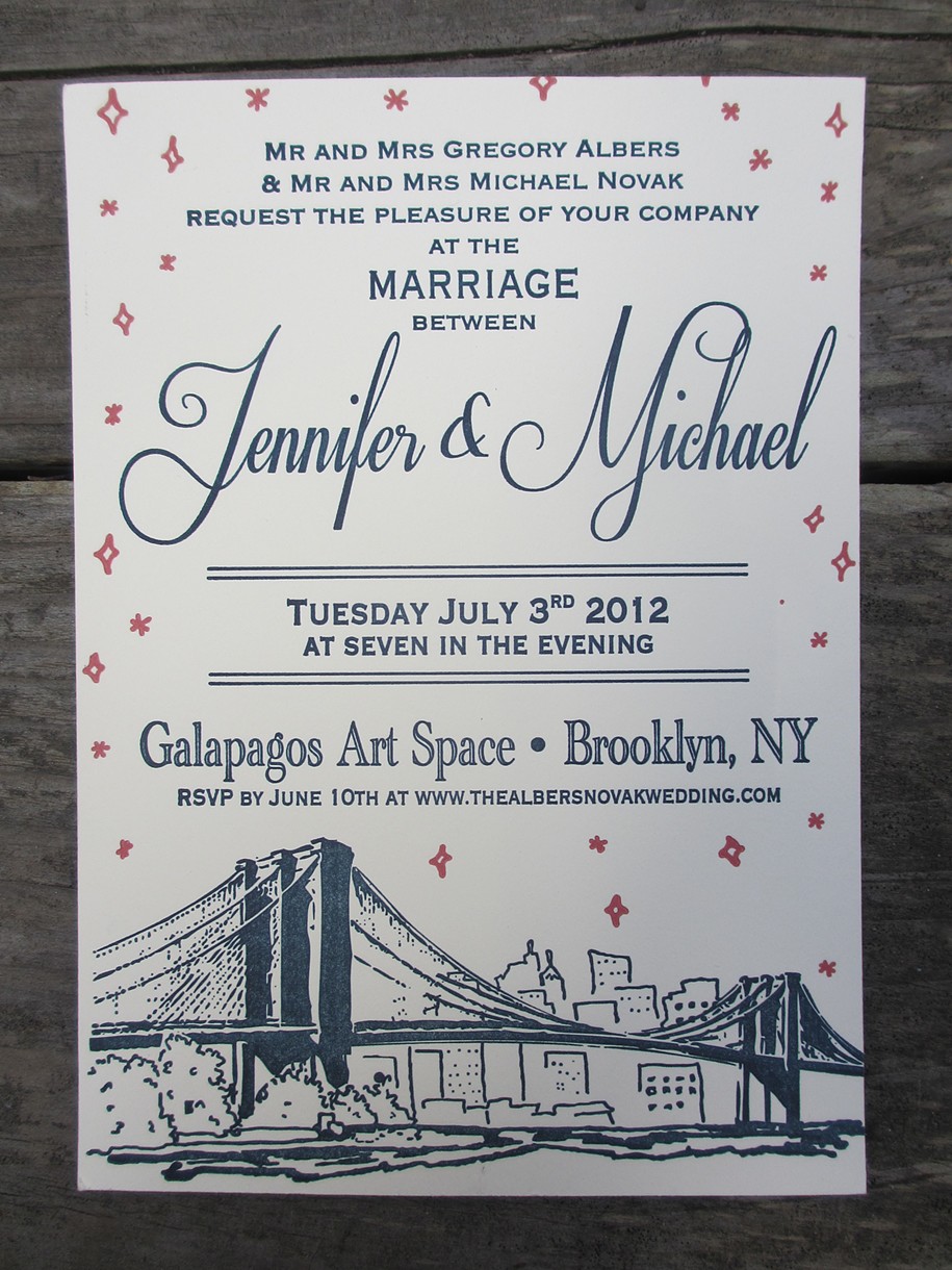 Seaside Press Letterpress Wedding Invitations Brooklyn Twilight Letterpress Wedding Invitations Brooklyn Twilight