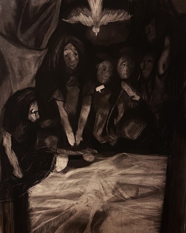 With Sisters, charcoal on paper, 55 x 38"