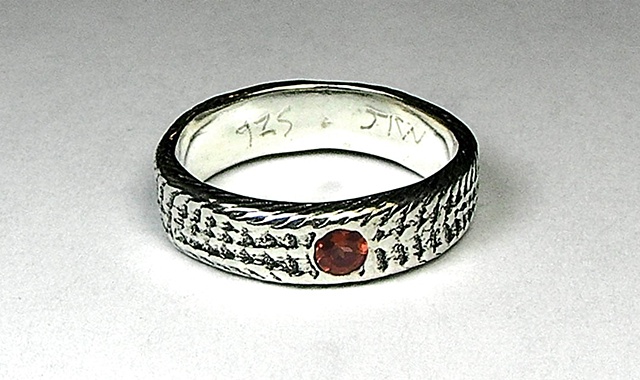 thin silver snakeskin garnet dot ring