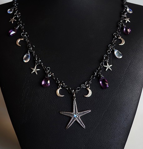 #starmoonnecklace #anniversarynecklace #moonstone #amethyst #necklace