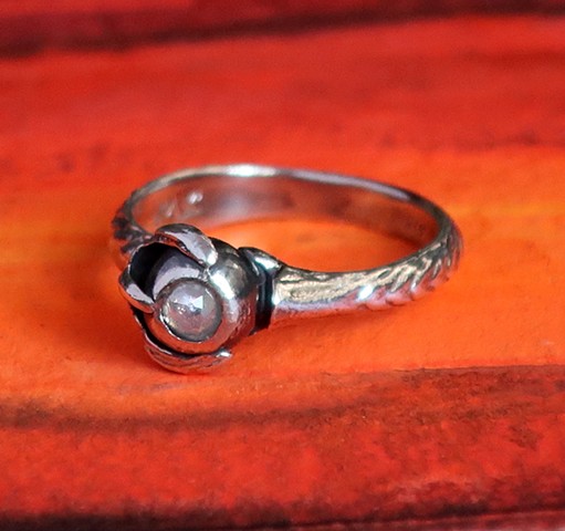 Sterling Silver, Magickal Ring, Claw Ring, grey rose cut diamond, diamond ring