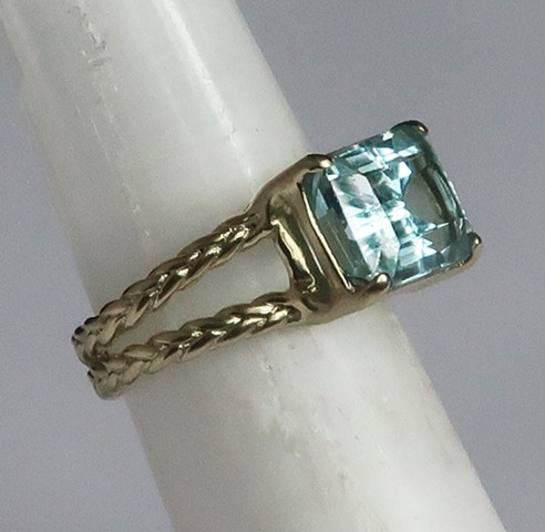 custom aquamarine ring. green gold alloy
