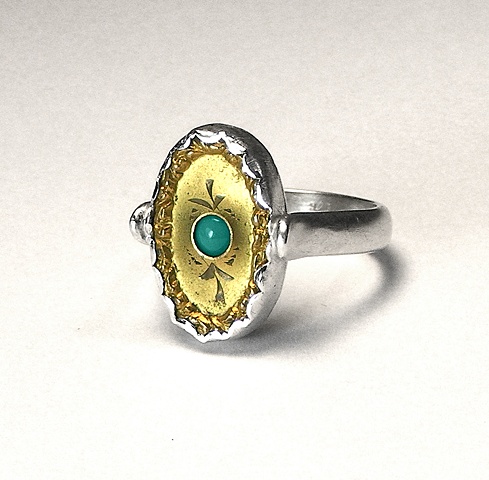 gold/silver turquoise ring