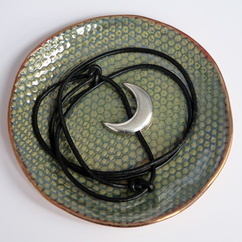 dragon skin plate, silver moon pendant