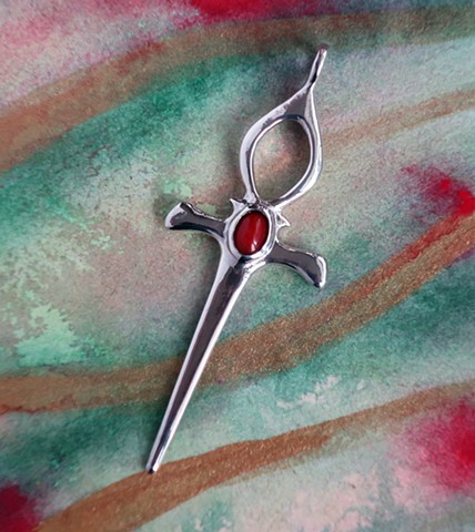 Red Coral, Sterling Silver Ankh Dagger