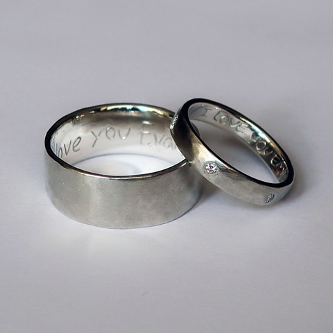 custom, wedding rings, sterling silver, white diamonds