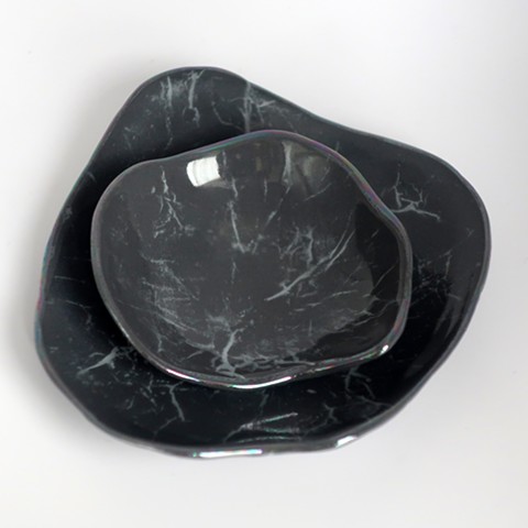 Grey static porcelain trinket dishes with lusted rims