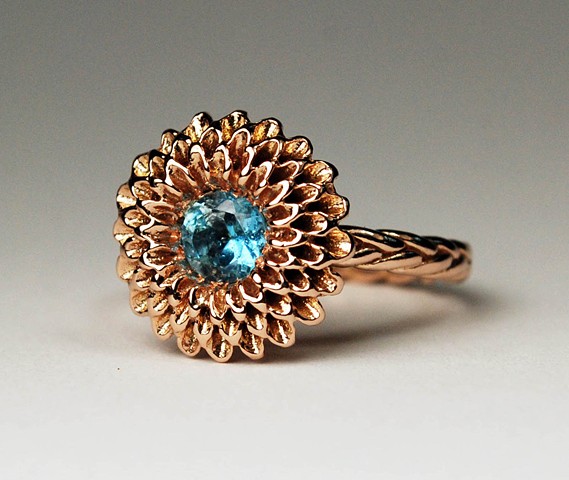 rose gold, blue topaz, chrysanthemum ring