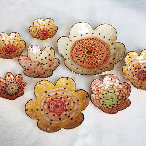 April Flowers-Porcelain Lustered Jewelry/Trinket Dishes