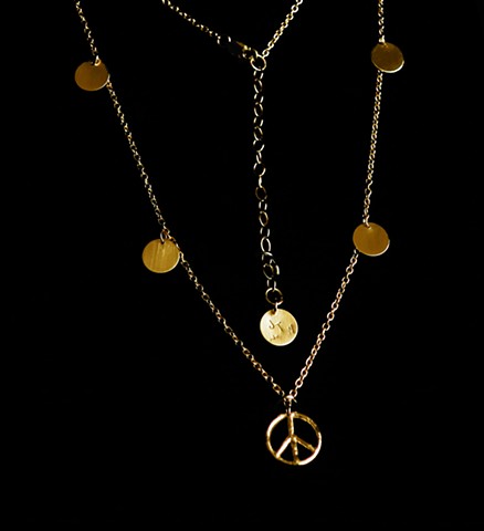 Solid Gold Peace Sign Necklace