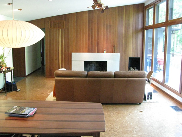 Room with view of redwood wall