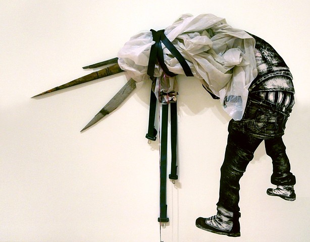 wheat-paste drawing found objects installation art of Freddie Gray